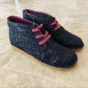 NWOT COLE HAAN Girls navy & pink laces sparkly glitter booties girls Size 4 & 5